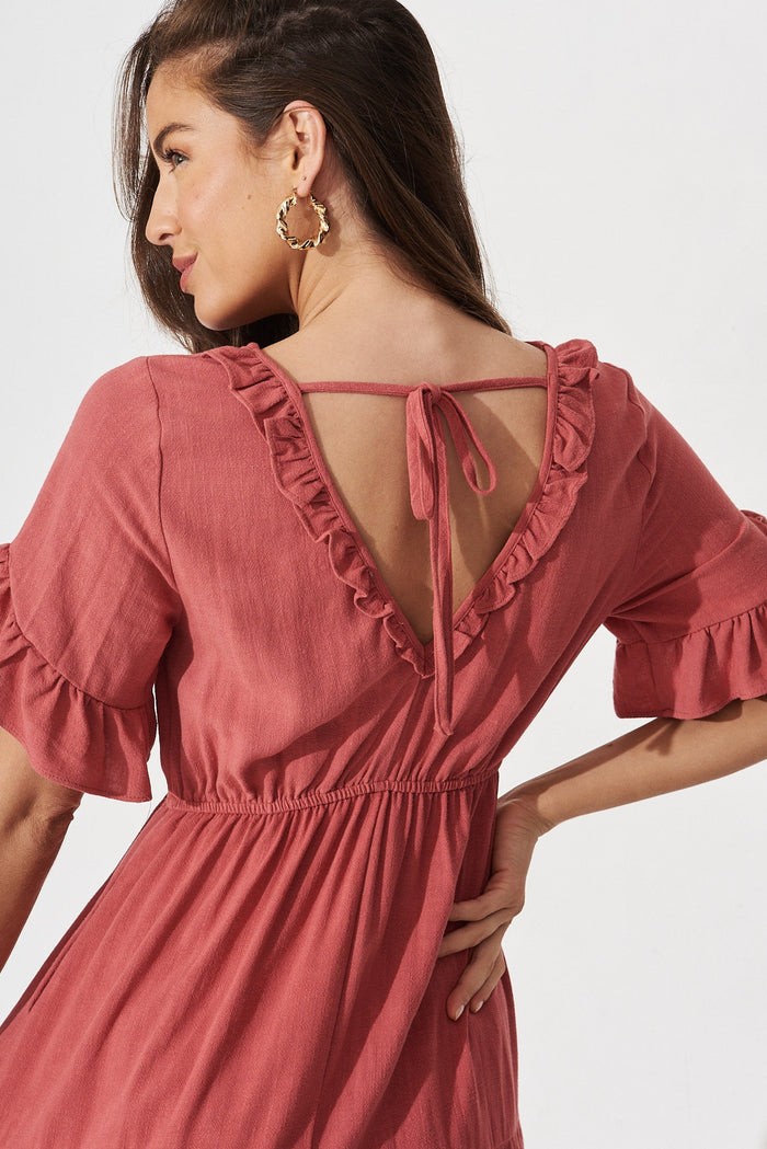 Karie Midi Dress In Dusty Rose Linen Blend - detail