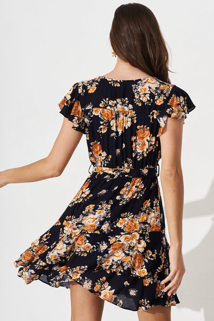Nori Dress in Navy with Orange Floral - back