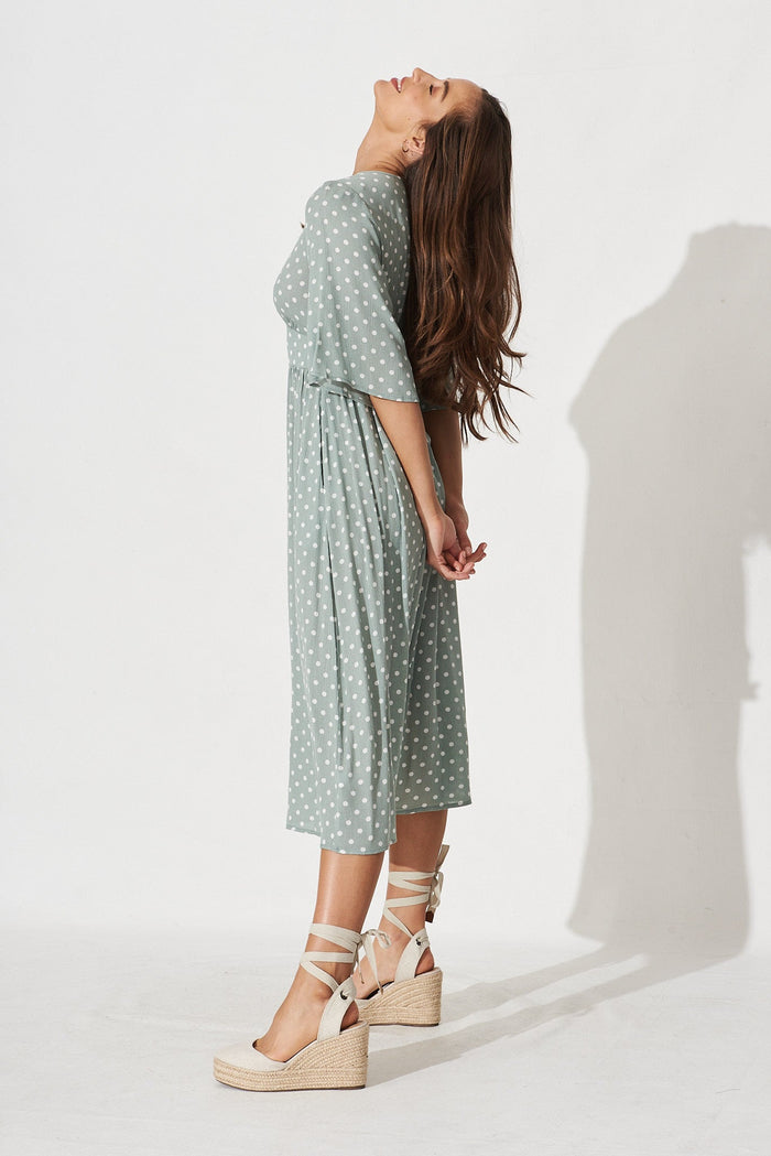Aviva Midi Dress in Sage with White Speckle - side