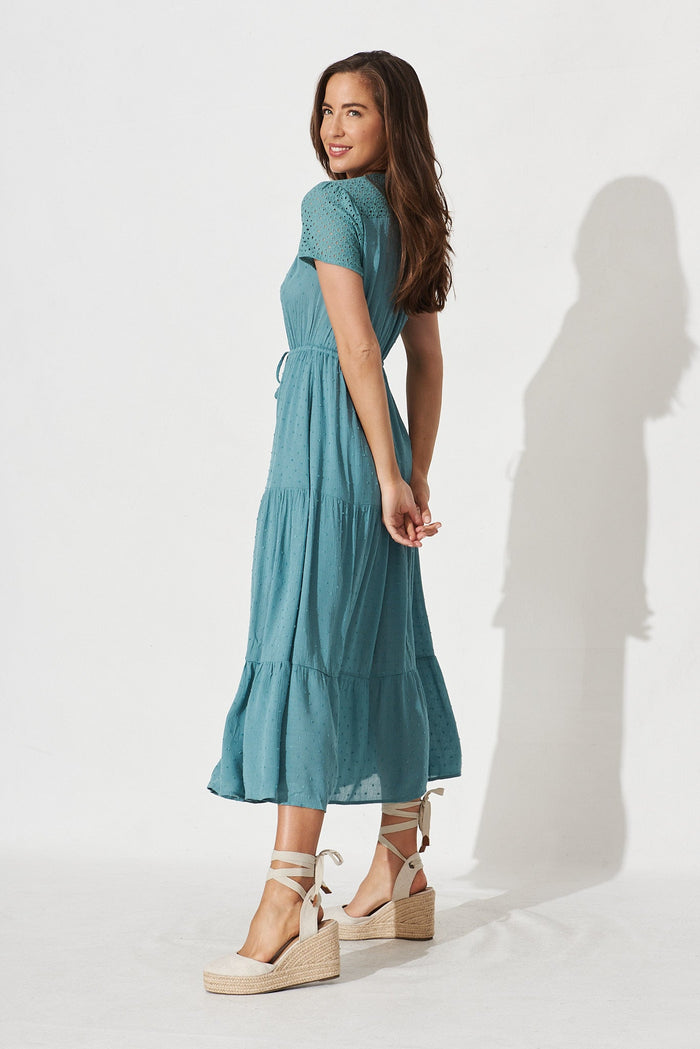 Wafia Maxi Dress In Dusty Teal Swiss Dot - side