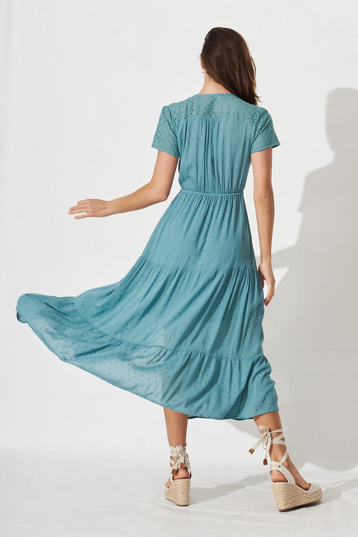 Wafia Maxi Dress In Dusty Teal Swiss Dot - back