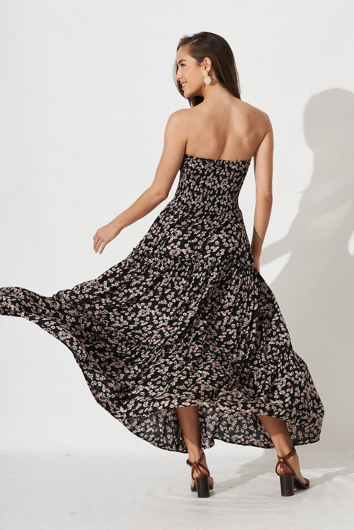 Desert Dream Maxi Dress In Black with Brown Floral - back