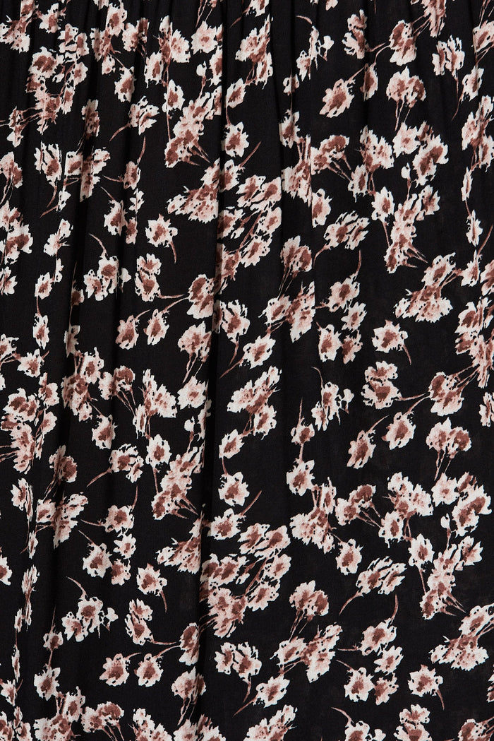 Desert Dream Maxi Dress In Black with Brown Floral - fabric