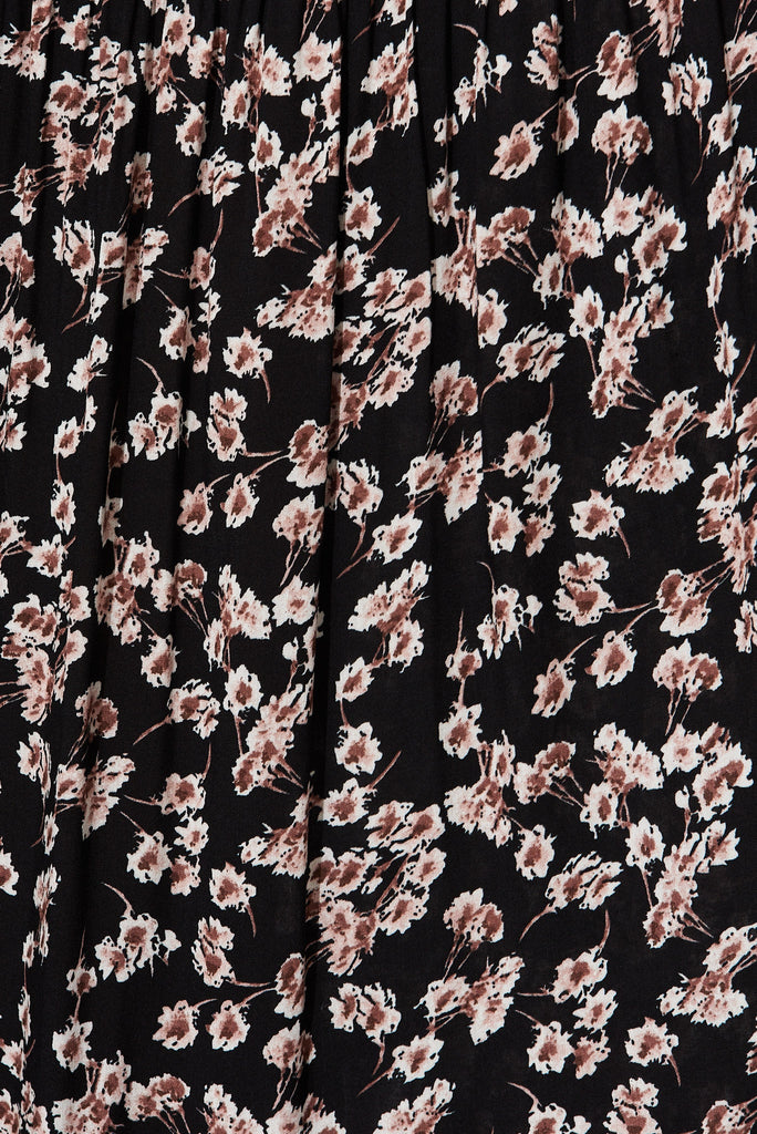 Desert Dream Maxi Dress In Black with Brown Floral - fabric