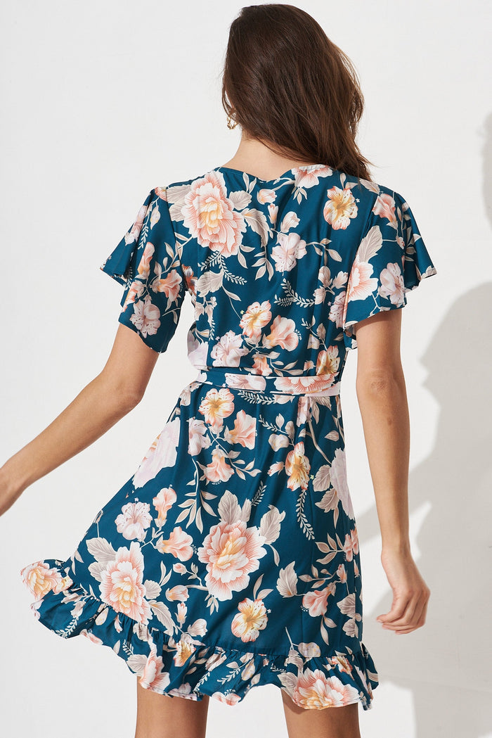 Relic Wrap Dress In Teal Floral - back