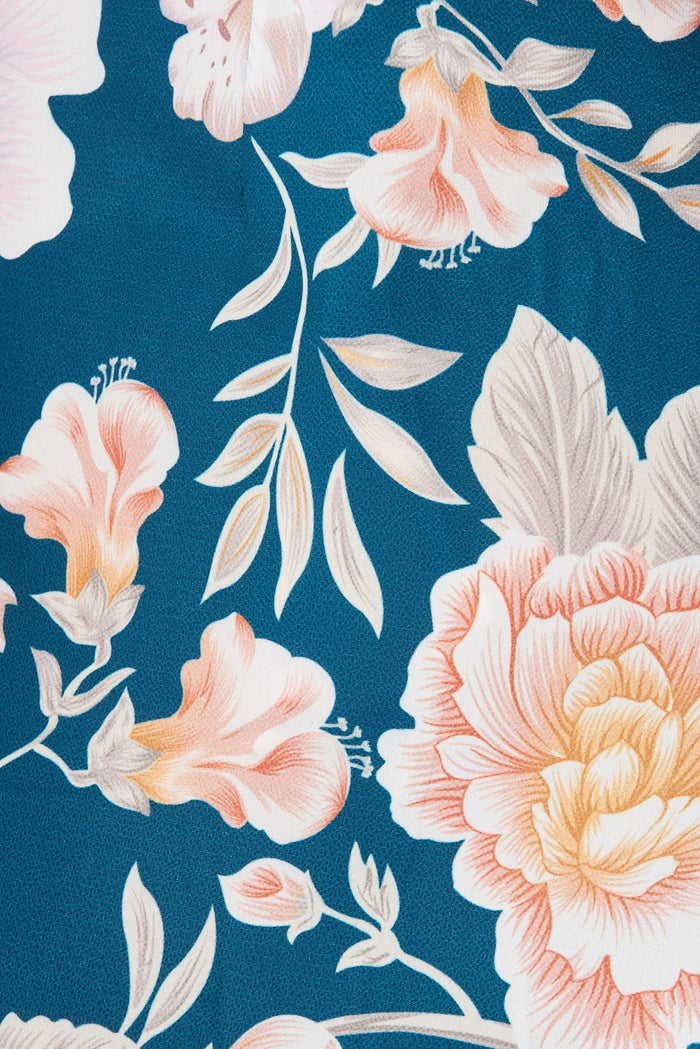 Relic Wrap Dress In Teal Floral - fabric