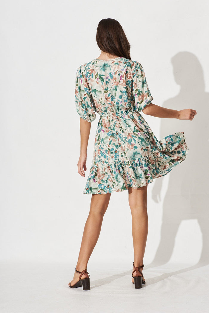 Alice Dress In White With Teal Floral - St Frock (Dev)