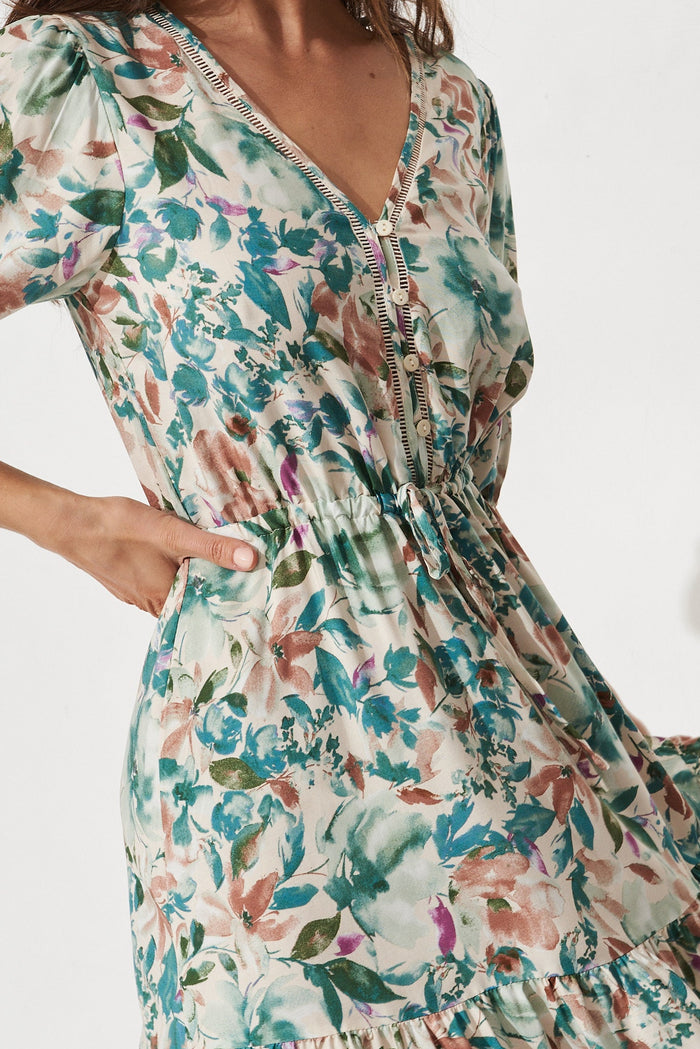 Alice Dress In White With Teal Floral - St Frock (Dev)