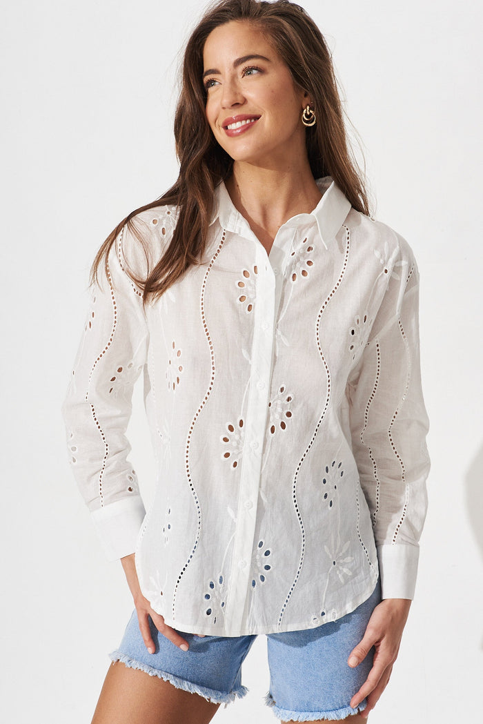 Denisa Shirt In White Broderie - front