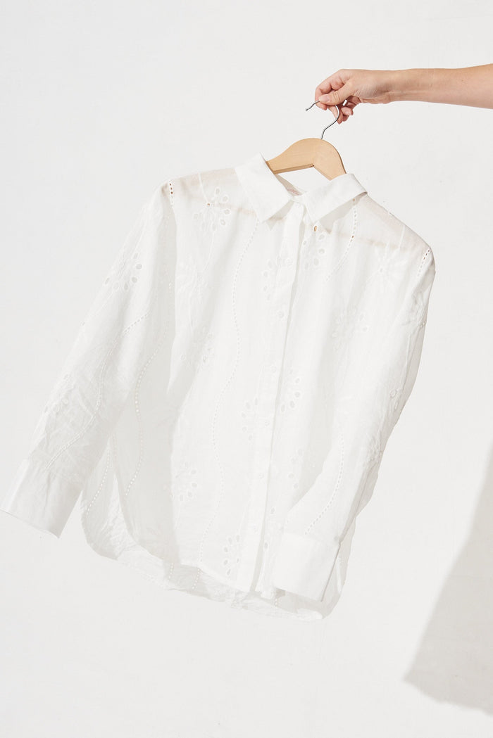 Denisa Shirt In White Broderie - hanger