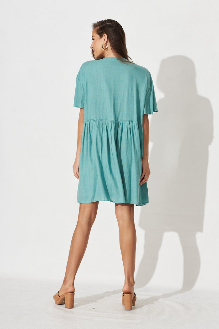 Vantey Shirt Dress In Dusty Teal Linen Blend - back