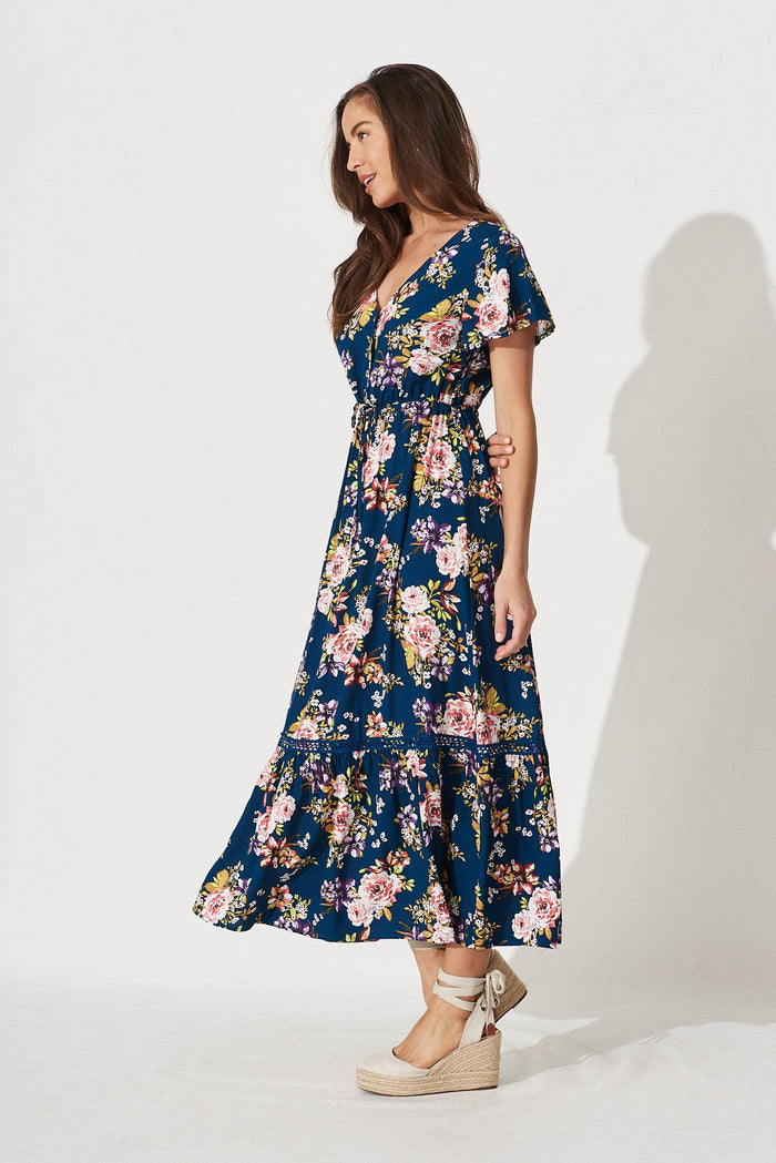 Lolana Maxi Dress In Teal Floral - side