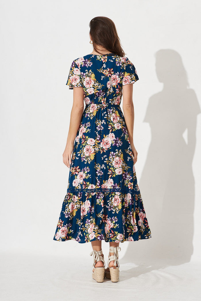 Lolana Maxi Dress In Teal Floral - back