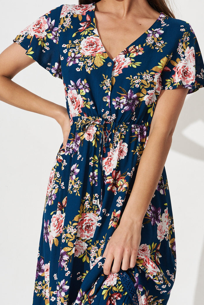 Lolana Maxi Dress In Teal Floral - detail