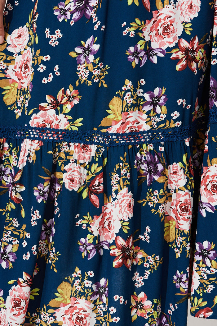 Lolana Maxi Dress In Teal Floral - fabric