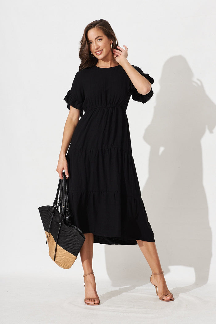 Karie Midi Dress In Black Linen Blend - full length