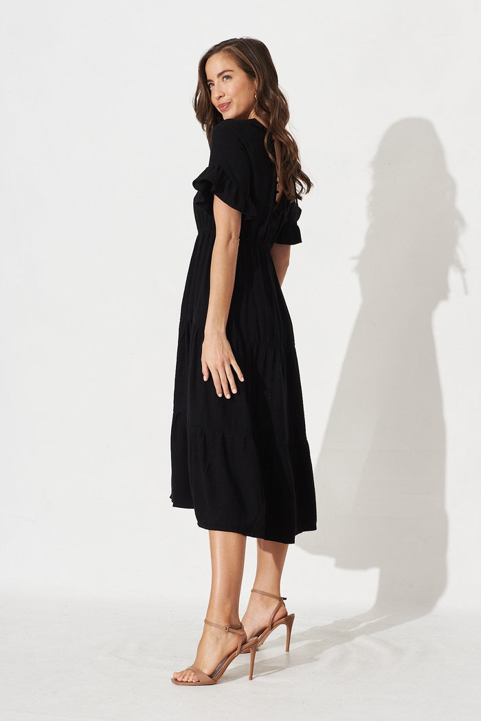 Karie Midi Dress In Black Linen Blend - side