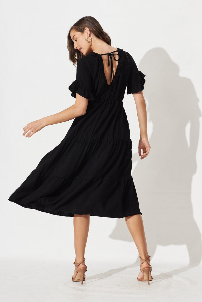 Karie Midi Dress In Black Linen Blend - back