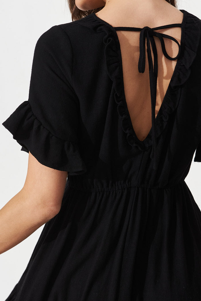 Karie Midi Dress In Black Linen Blend - detail