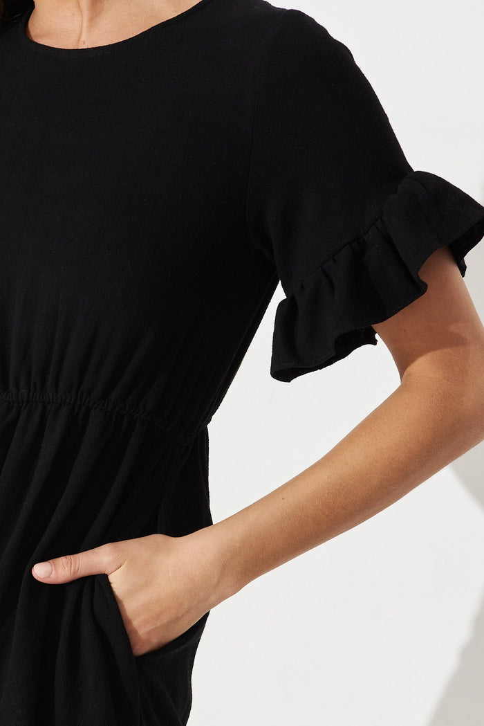 Karie Midi Dress In Black Linen Blend - detail