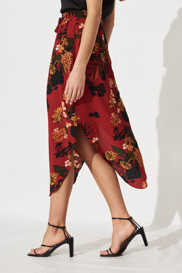 Laylah Skirt In Red With Black Floral - side