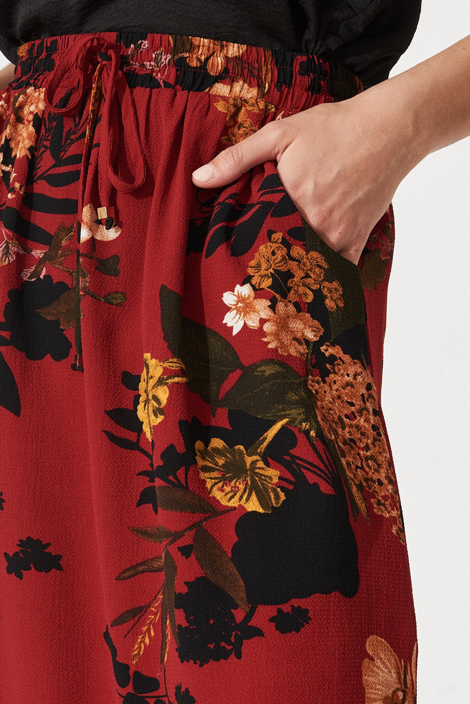 Laylah Skirt In Red With Black Floral - detail