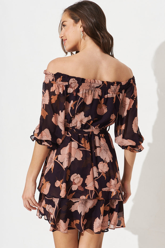 Amorety Dress In Navy Blush Floral Chiffon - back