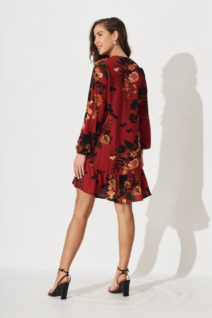 Catania Shift Dress In Red With Black Floral - St Frock (Dev)