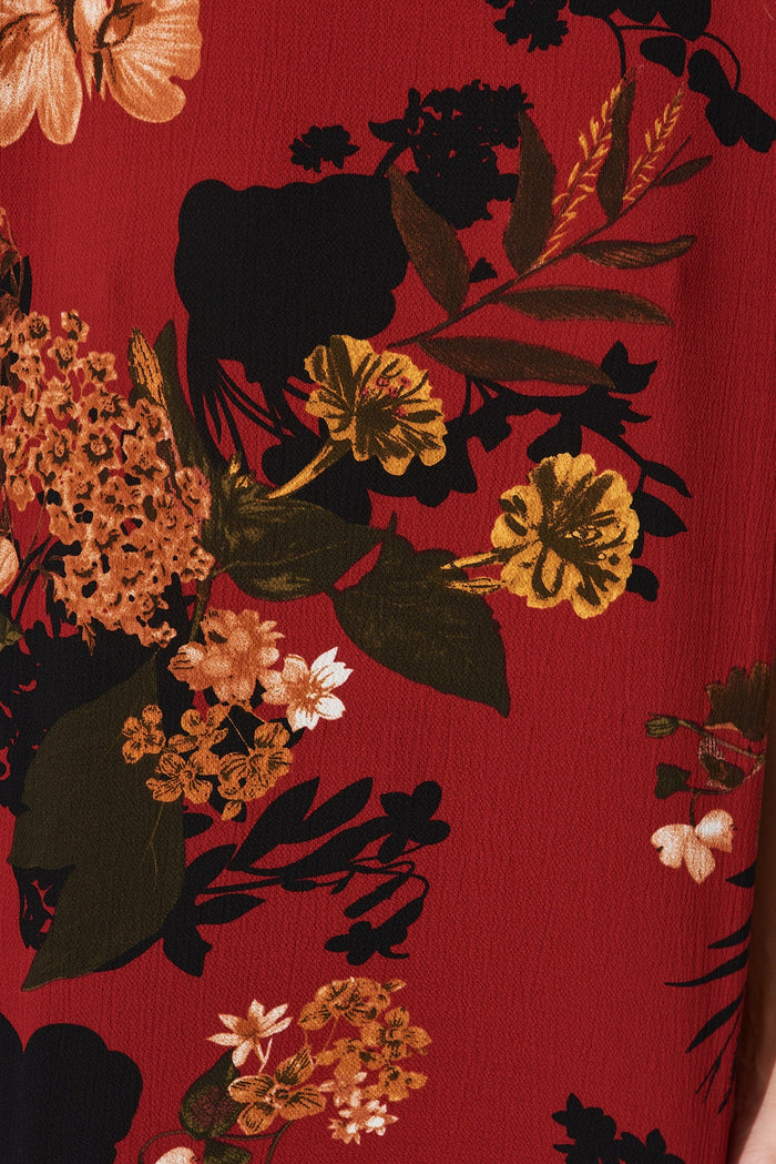 Rejina Top In Red With Black Floral - fabric
