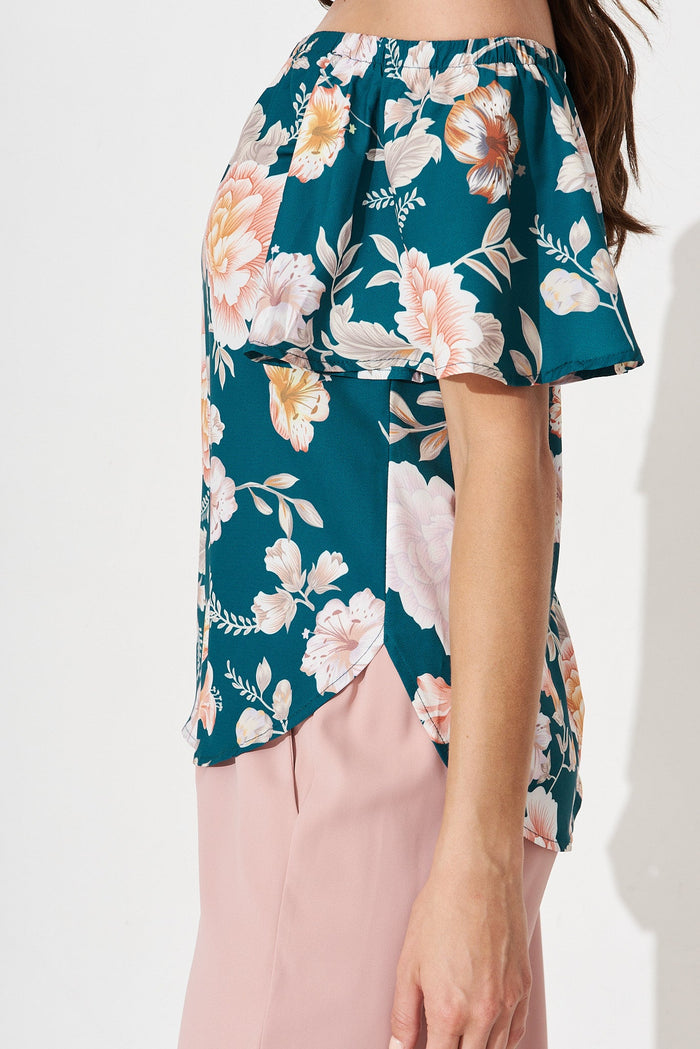 Kirsten Top In Teal Floral - detail