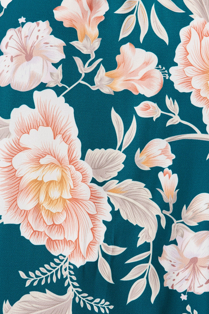 Kirsten Top In Teal Floral - fabric