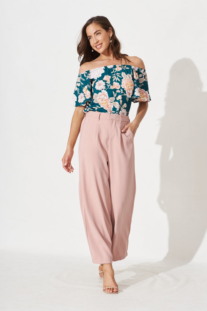 Kirsten Top In Teal Floral - full length