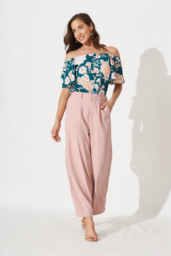 Kirsten Top In Teal Floral - full length
