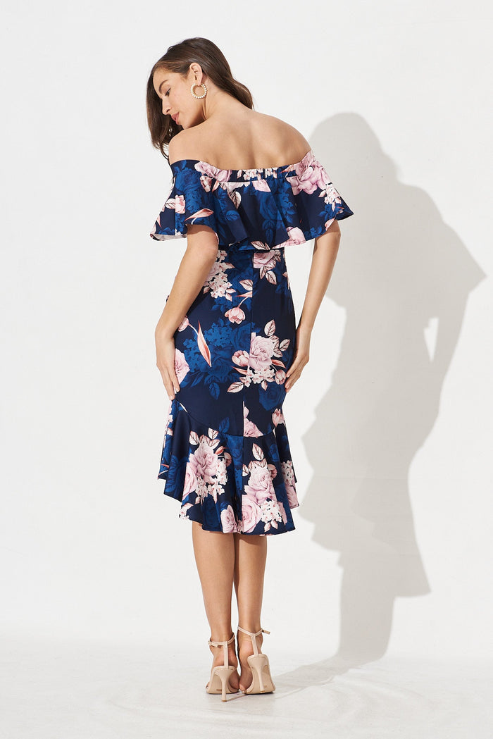 Amelie Midi Dress In Navy Multi Floral - back