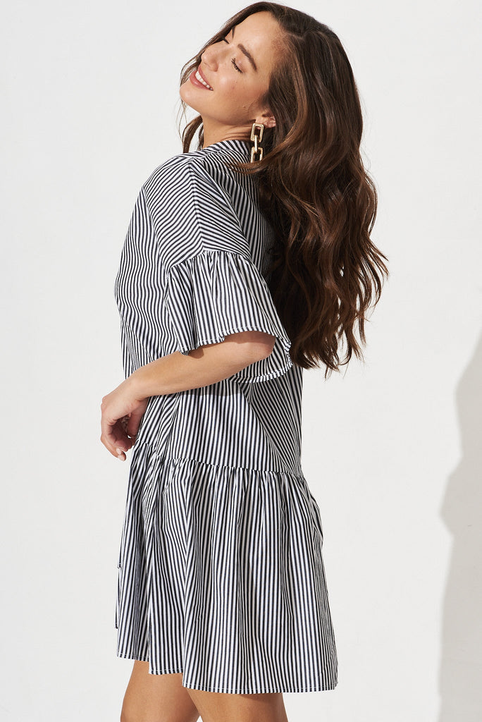Rasta Smock Dress In Black And White Stripe - side