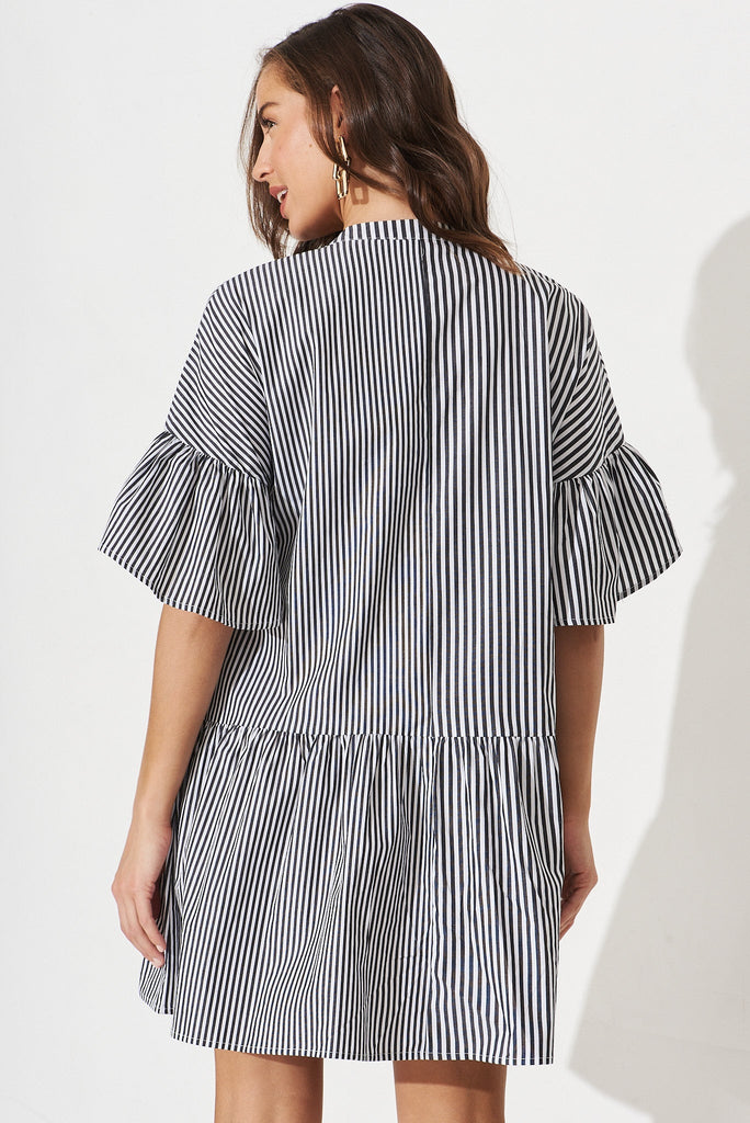 Rasta Smock Dress In Black And White Stripe - back