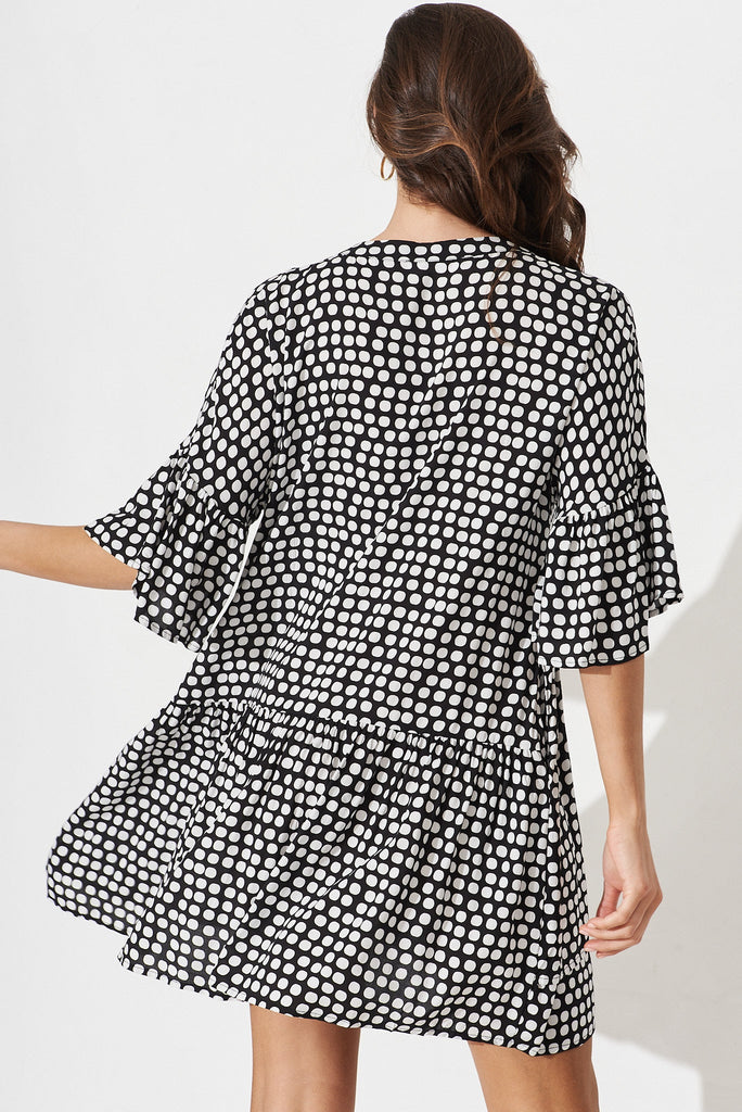Rasta Smock Dress In Black And White Polka Dot - back