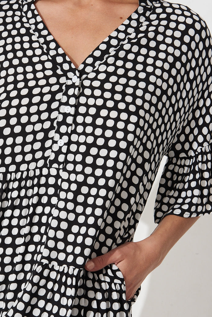 Rasta Smock Dress In Black And White Polka Dot - detail