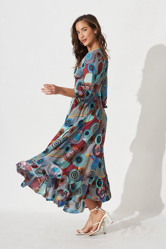 Davie Maxi Dress In Blue With Multi Print - side