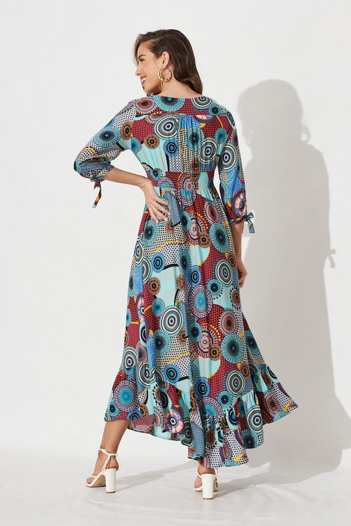 Davie Maxi Dress In Blue With Multi Print - back