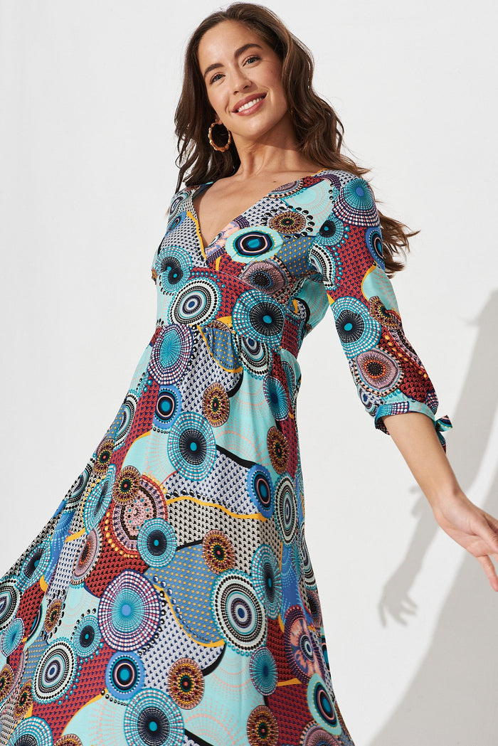 Davie Maxi Dress In Blue With Multi Print - front