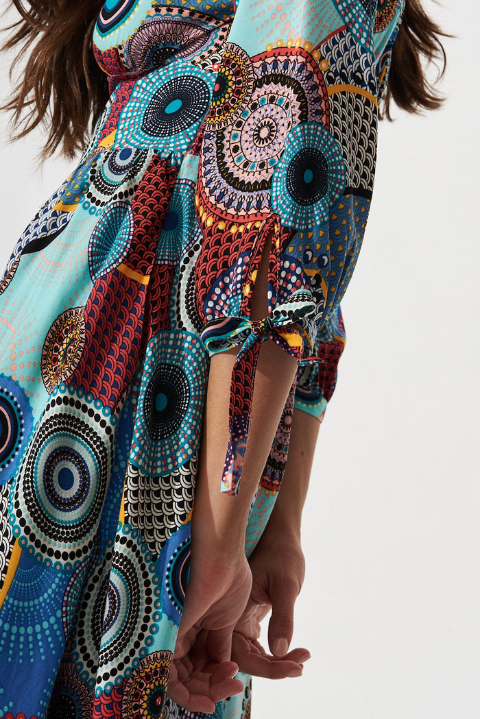 Davie Maxi Dress In Blue With Multi Print - detail