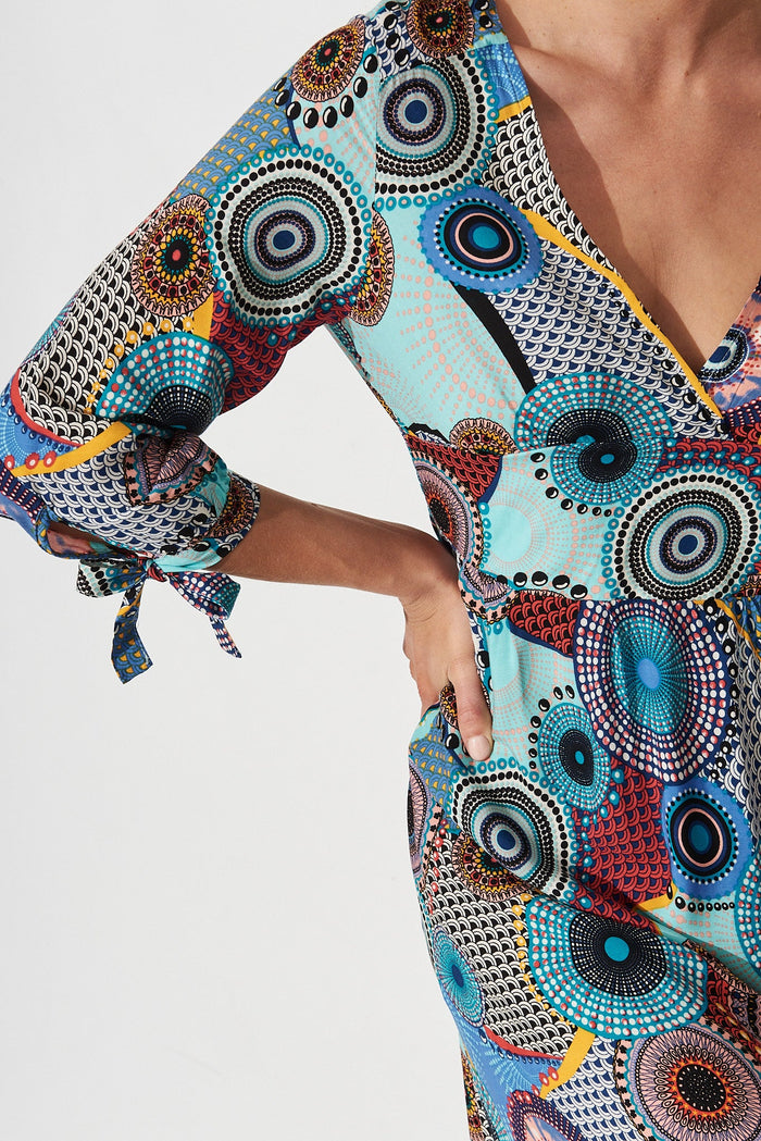 Davie Maxi Dress In Blue With Multi Print - detail