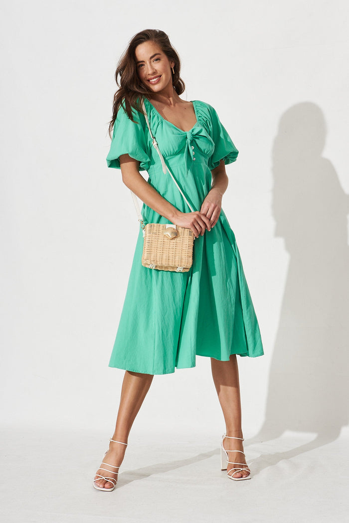 Ruthie Midi Dress In Green Cotton - Full Length