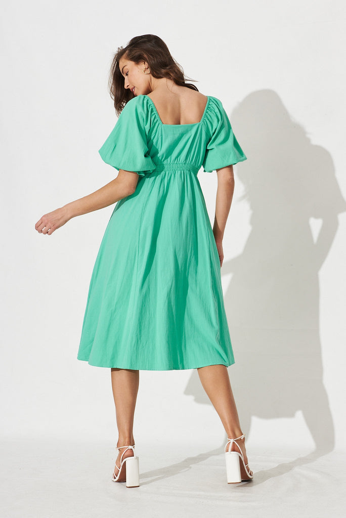 Ruthie Midi Dress In Green Cotton - back