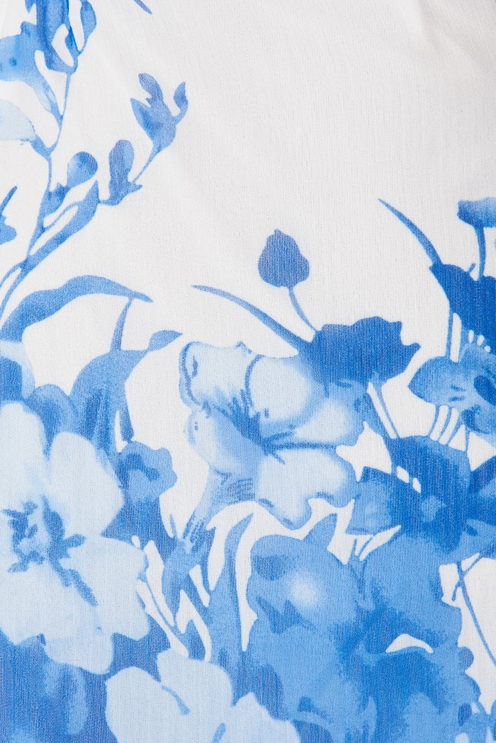 Luiza Midi Dress In White With Blue Floral - fabric