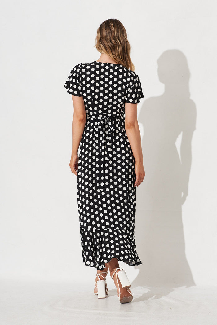 Emmerson Midi Dress In Black With White Polka Dot - back