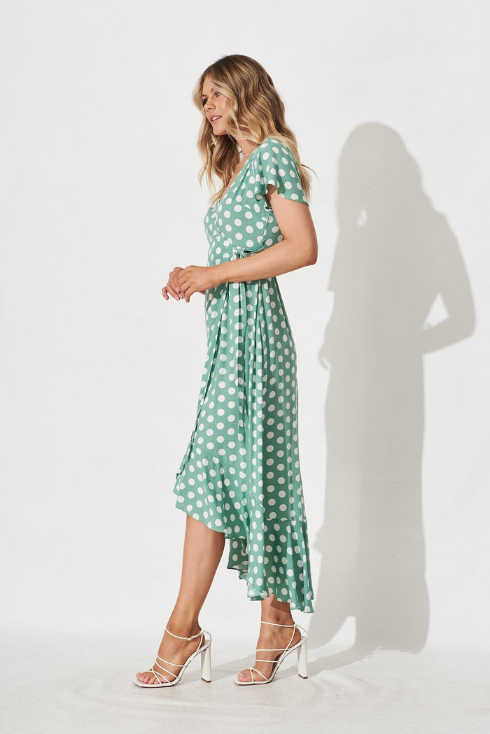 Emmerson Midi Dress In Green With White Polka Dot - side