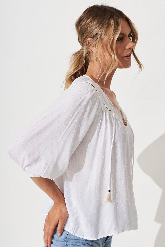 Elvire Top in White Swiss Dot - side