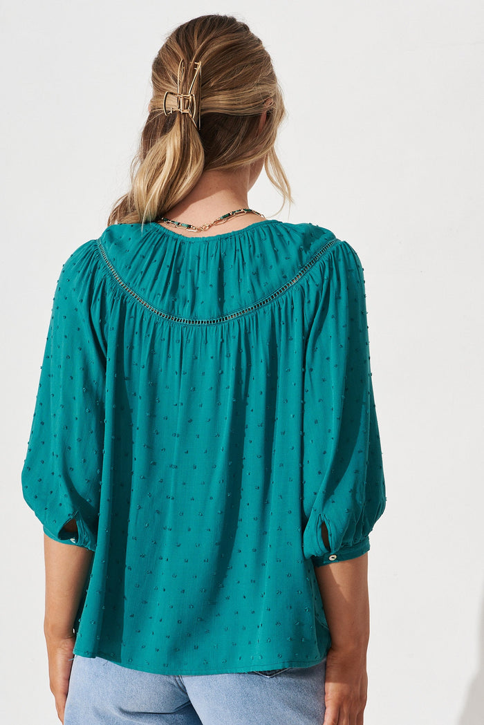 Elvire Top in Teal Swiss Dot - back